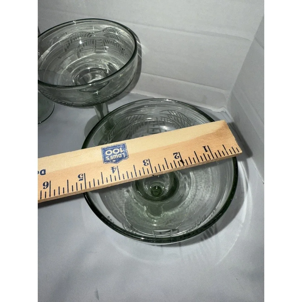 Margarita Glasses‎ Handblown Set Of (4) Green Stem Green Bowl Etched